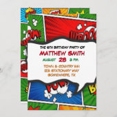 Comic Book Magazine Stijl Kinderen Verjaardagsfees Kaart (Voorkant / Achterkant)