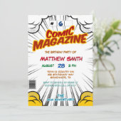 Comic Book Magazine Stijl Kinderen Verjaardagsfees Kaart (Staand voorkant)