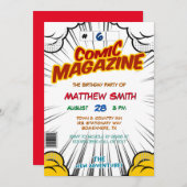 Comic Book Magazine Stijl Kinderen Verjaardagsfees Kaart (Voorkant / Achterkant)