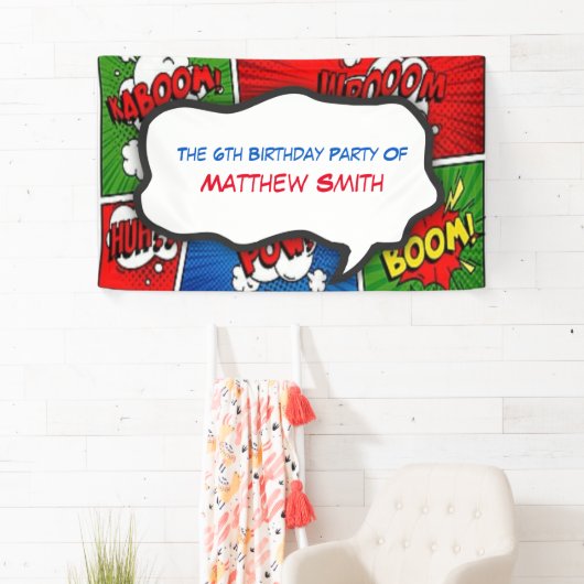 Comic Book Magazine Stijl Kinderen Verjaardagsfees Spandoek (Insitu)