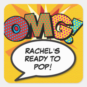 Comic Book OMG Baby Shower Strooigoed Vierkante Sticker