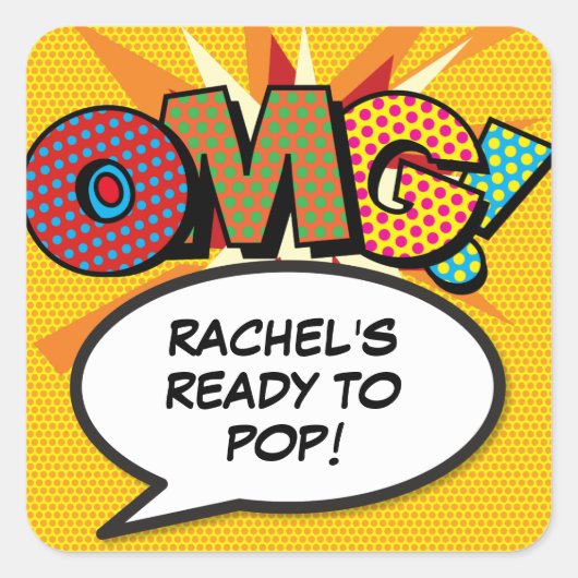 Comic Book OMG Baby Shower Strooigoed Vierkante Sticker (Voorkant)