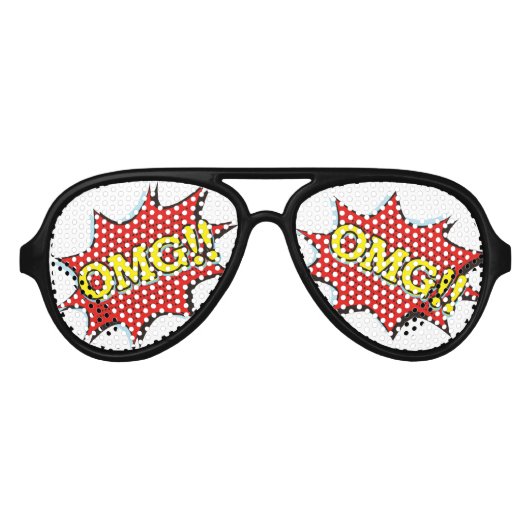 Comic Book OMG Exclamation Speech Bubble Aviator Zonnebril (Voorkant)