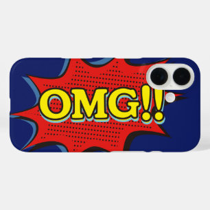 Comic Book OMG Exclamation Speech Bubble Blue iPhone 16 Hoesje