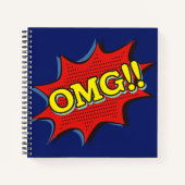 Comic Book OMG Exclamation Speech Bubble Blue Notitieboek (Voorkant)