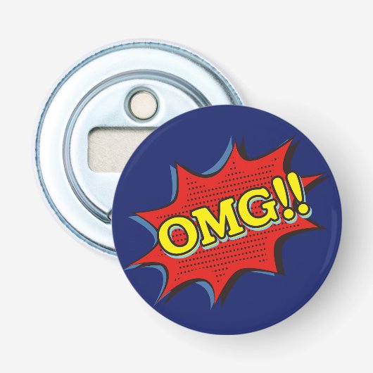 Comic Book OMG Exclamation Speech Bubble Button Flesopener (Voorkant)