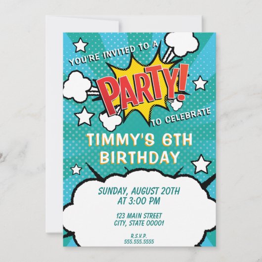 Comic Book PARTY! Uitnodiging (Voorkant)