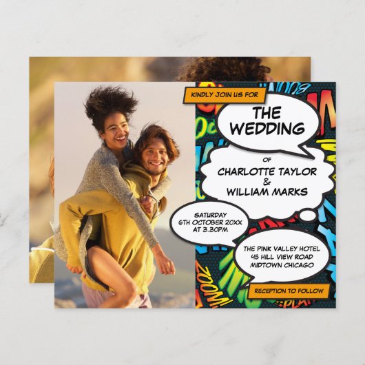 Comic Book Photos Budget Wedding Invitation (Voorkant / Achterkant)