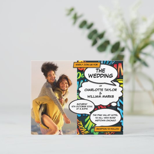 Comic Book Photos Budget Wedding Invitation (Staand voorkant)