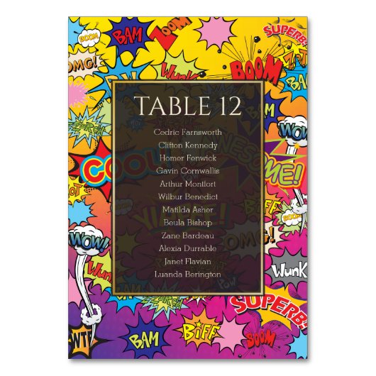 Comic Book Pop Art Amazing Wedding Table Number Kaart (Voorkant)
