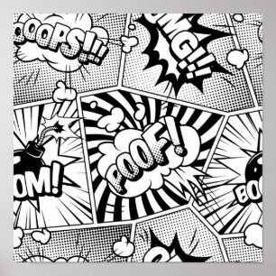 Comic Book Pop Art Black en White Poster