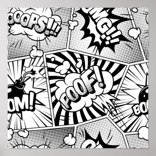 Comic Book Pop Art Black en White Poster (Voorkant)