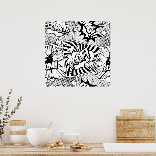 Comic Book Pop Art Black en White Poster (Keuken)