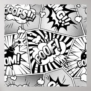 Comic Book Pop Art Black en White Poster