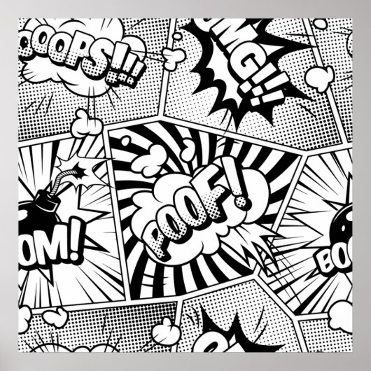 Comic Book Pop Art Black en White Poster (Voorkant)