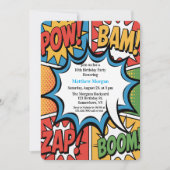 Comic Book Pop Art Boy Birthday Party White Kaart (Voorkant)