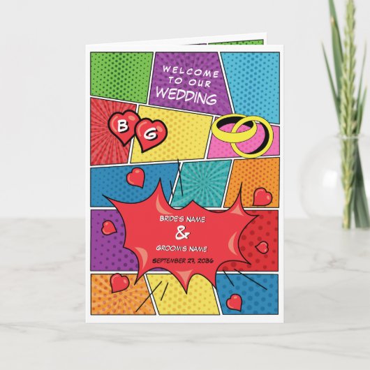 Comic Book Pop Art Bruiloft Orde van Service Programma (Voorkant)