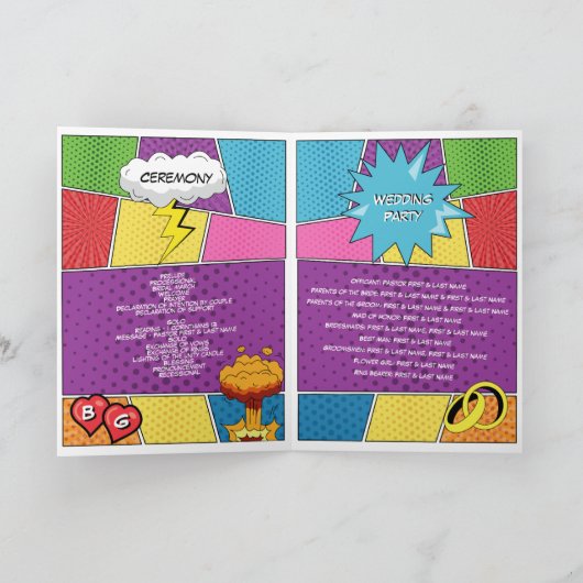 Comic Book Pop Art Bruiloft Orde van Service Programma (Binnen)