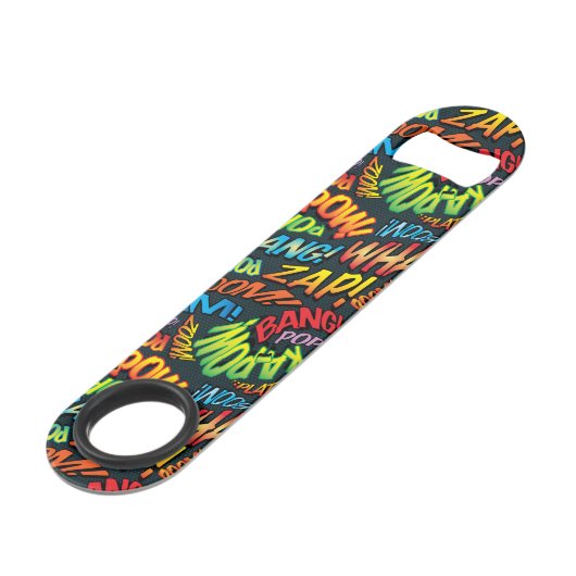 Comic Book Pop Art Geluiden Speed Flessenopener (Voorkant Gekanteld)