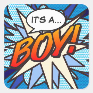 Comic Book Pop Art HET IS EEN JONGEN Geslacht Reve Vierkante Sticker