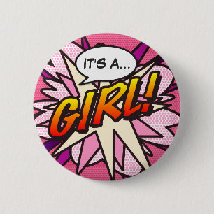 Comic Book Pop Art HET IS EEN MEISJE Geslacht onth Ronde Button 5,7 Cm