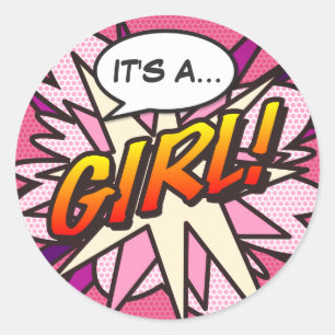 Comic Book Pop Art HET IS EEN MEISJE Geslacht Reve Ronde Sticker
