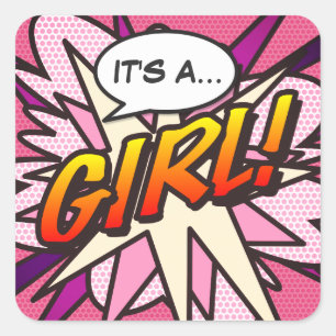 Comic Book Pop Art HET IS EEN MEISJE Geslacht Reve Vierkante Sticker