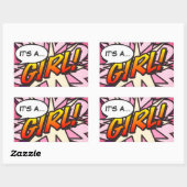 Comic Book Pop Art IT'S A GIRL Gender Reveal Rechthoekige Sticker (Vel)