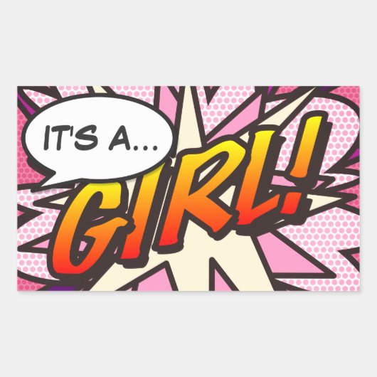 Comic Book Pop Art IT'S A GIRL Gender Reveal Rechthoekige Sticker (Voorkant)