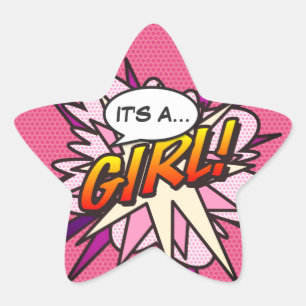 Comic Book Pop Art IT'S A GIRL Gender Reveal Ster Sticker