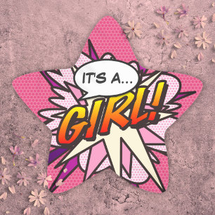 Comic Book Pop Art IT'S A GIRL Gender Reveal Ster Sticker