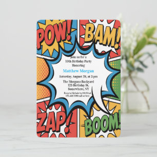Comic Book Pop Art Jongens Verjaardagsfeestje Wit Kaart