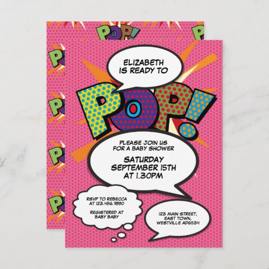 Comic Book Pop Art Klaar om te knallen Baby Shower Aankondigingskaart (Voorkant / Achterkant)
