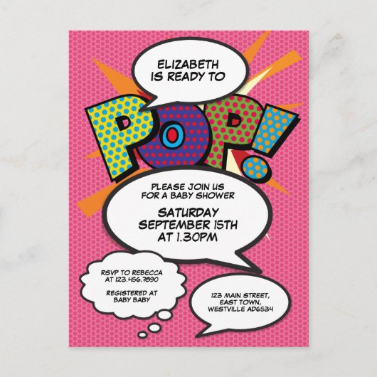 Comic Book Pop Art Klaar om te knallen Baby Shower Aankondigingskaart (Voorkant)