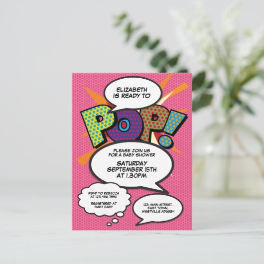 Comic Book Pop Art Klaar om te knallen Baby Shower Aankondigingskaart (Staand voorkant)