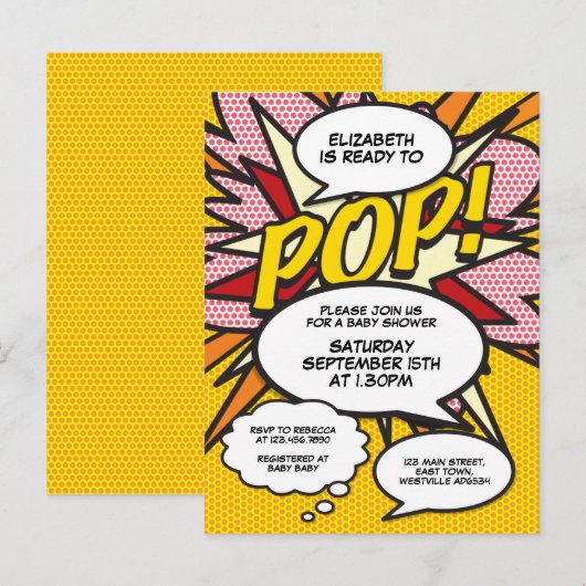 Comic Book Pop Art Klaar om te knallen Baby Shower Aankondigingskaart (Voorkant / Achterkant)