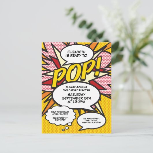Comic Book Pop Art Klaar om te knallen Baby Shower Aankondigingskaart (Staand voorkant)