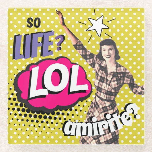 Comic Book Pop Art Retro Lady Funny Glazen Onderzetter (Voorkant)