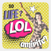 Comic Book Pop Art Retro Lady Funny Vierkante Sticker (Voorkant)