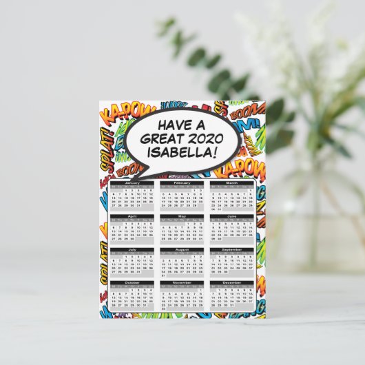 Comic Book Pop Art-spraakballon 2020-agenda Briefkaart (Staand voorkant)