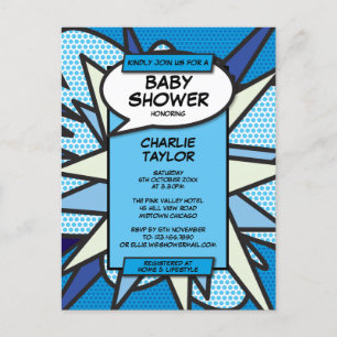 Comic Book Pop Baby Shower Strooipartij Foto Uitno Aankondigingskaart