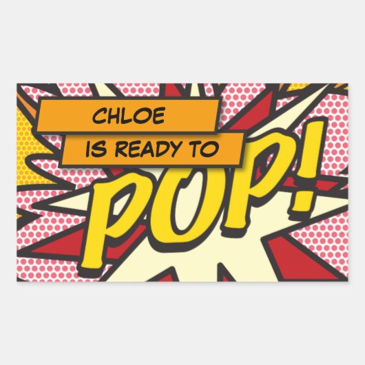 Comic Book Ready to POP Baby Shower Strooifeestje Rechthoekige Sticker (Voorkant)