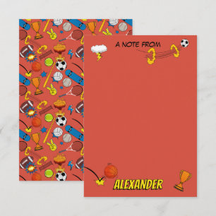 Comic Book Retro Sportieve Ballen Verjaardag Notitiekaartje