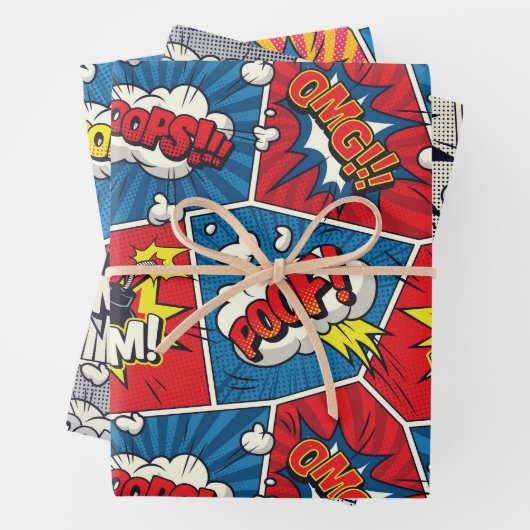 Comic Book Speech Bubble Wrapping Paper Set (In situ)