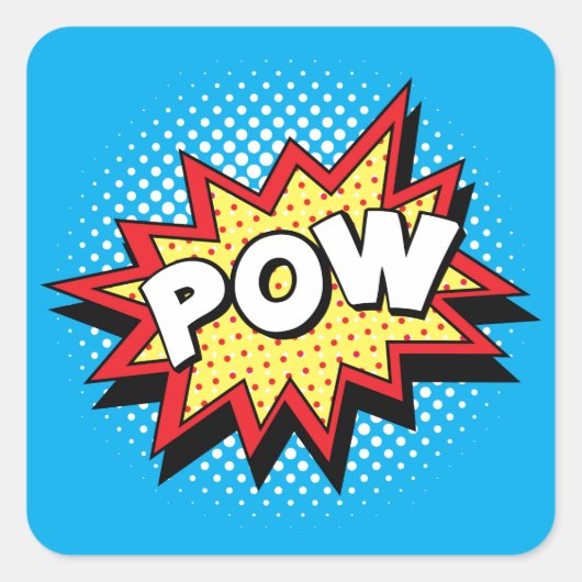 Comic Book Stijl Kleurrijke POW Vierkante Sticker (Voorkant)