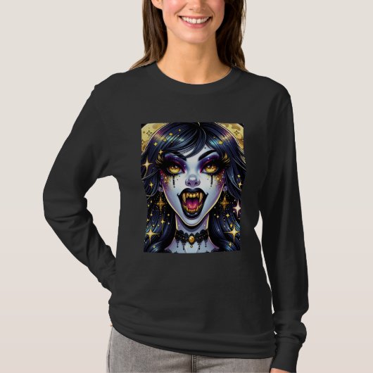 Comic Book Stijl Vampier Halloween Feest T-shirt (Voorkant)