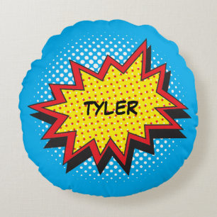 Comic Book Style Colorful Custom Name Rond Kussen