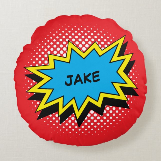 Comic Book Style Colorful Custom Name Rond Kussen (Voorkant)