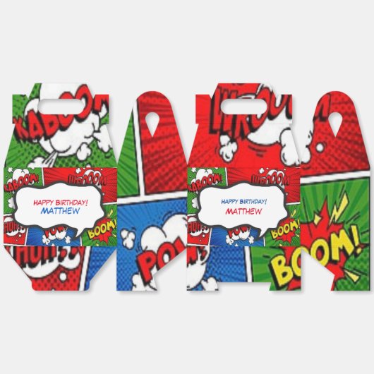 Comic Book Style Kids Verjaardagsfeest Bedankdoosjes (Ongevouwen)