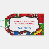 Comic Book Style Kids Verjaardagsfeest Bedankt Cadeaulabel (Achterkant Horizontaal)